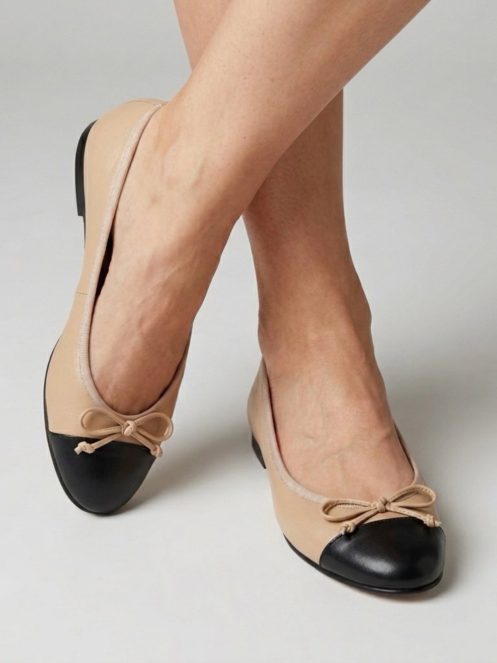 French Sole New York FS/NY Index Ballet Leather Tan & Black Ballet Flats
